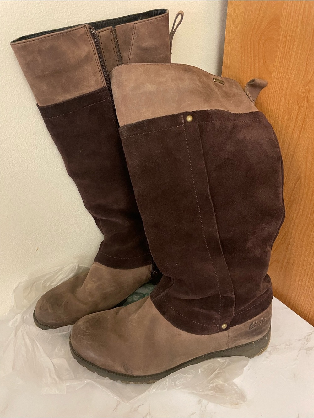 Clarks Two-Tone Brown Suede Goretex Knee Boots